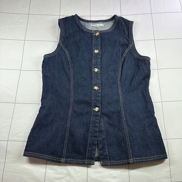Abercrombie & Fitch Denim Vest Womens Large Blue Dark Wash Button Tie Back New - Picture 3 of 11